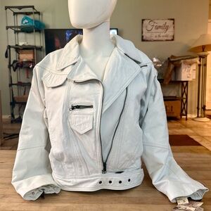 NWT Foxrun Genuine White Leather Vintage Motorcycle Jacket - Women Size Medium